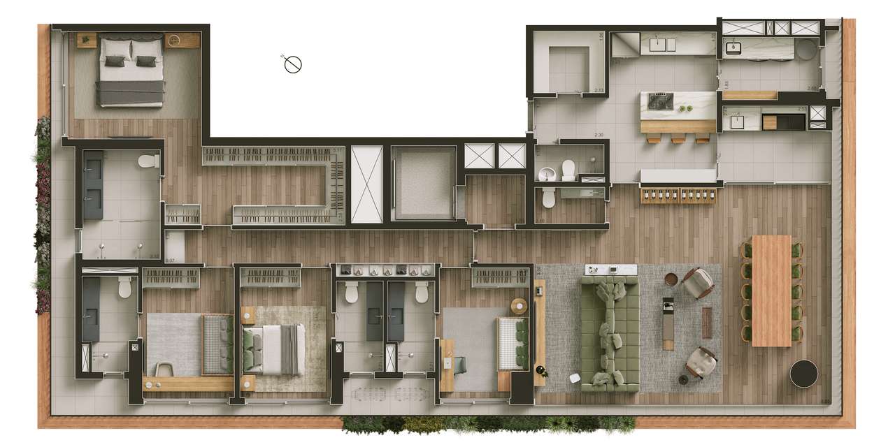 Planta de 245m² Opção 1 – 4 Suítes - VISAR Jardim Europa